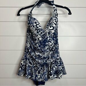 Chaps Navy and‎ White Ladies Swim Dress. Size 10.